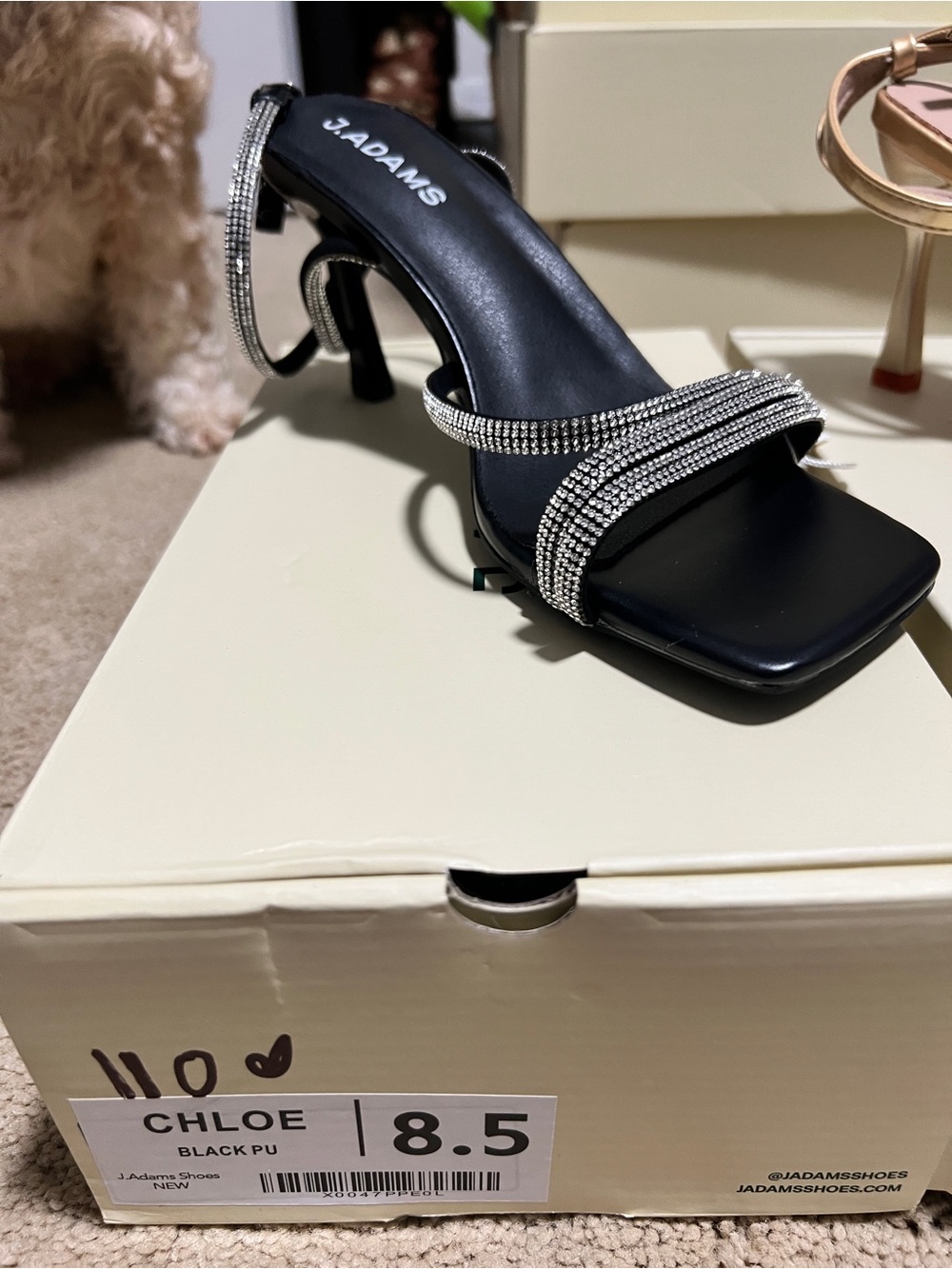 J.Adams Chloe Black Rhinestone-Strap Heeled Sandal